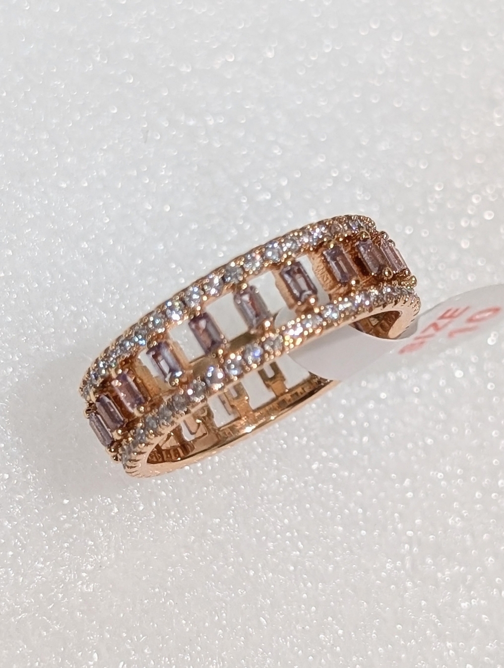NWT Bomb Party Brilliant Baguette CZ Crystals Rose Gold Plate Eternity Sz10 Ring